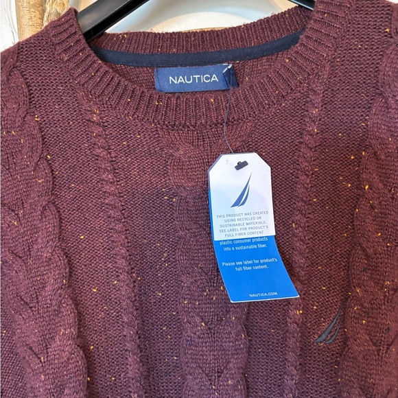 Men's Burgundy Cable Knit Sweater - Picture 3 of 6